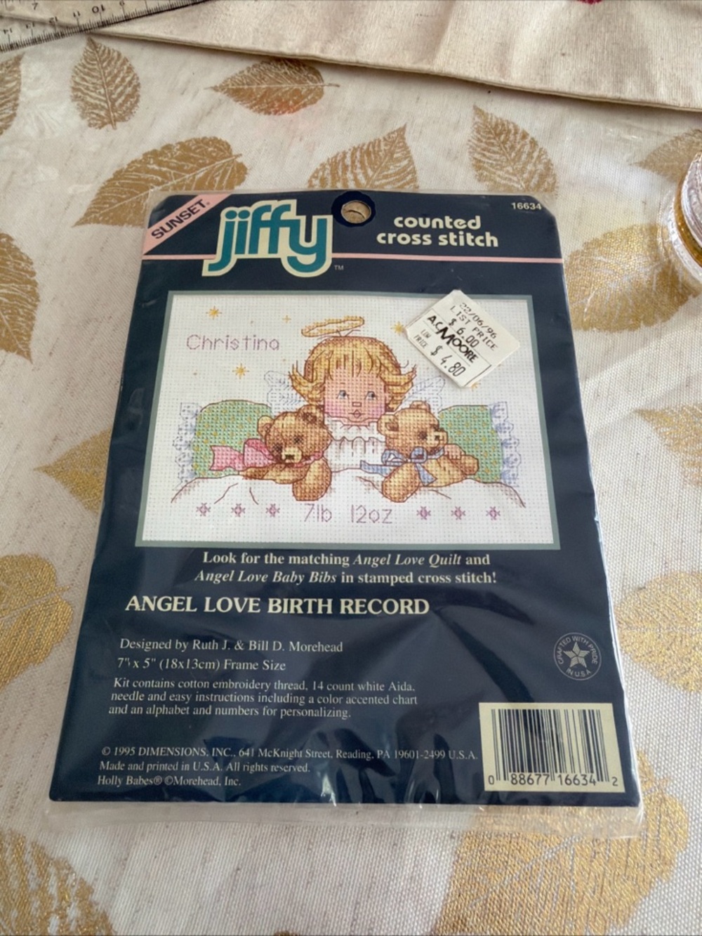 Jiffy Angel Love Birth Record Counted Cross Stitch Kit - vintage 1990’s